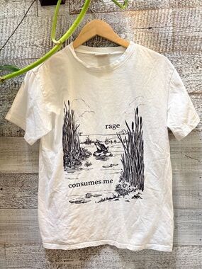 Comfort Colors | "Rage Consumes Me" Line Art Meme Graphic Tee - Unisex M, White